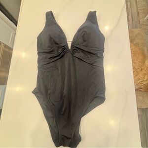 Adore Me Black Swimwear Low plunge V sexy Silver detail 1X